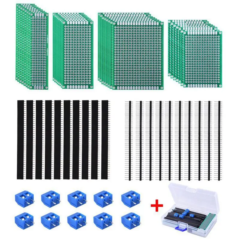 

30 Pcs Double Sided PCB Board Prototype Kit 4 Sizes Circuit Board with 20 Pcs 40 Pin 2.54mm Male and Female Header Connector for