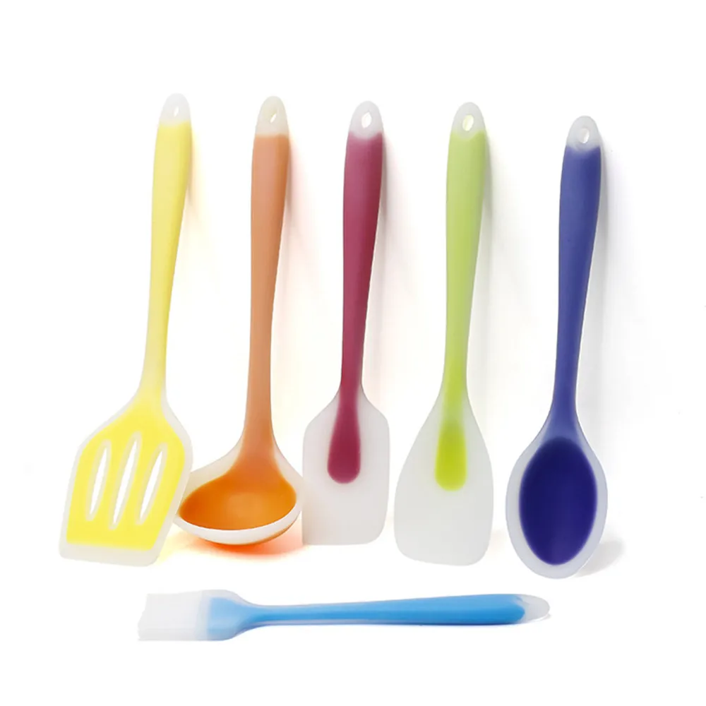 

6pcs Heat Resistant Silicone Cooking Utensil Set Spatula Soup Spoon Brush Ladle Pasta Colander Non-stick Cookware Kitchen Tools