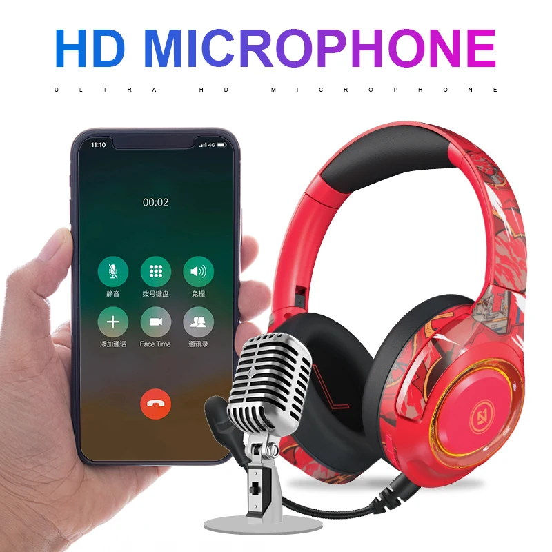 gaming gamer headphones with microphone for ps4 hifi stereo bass wireless rgb light pc bluetooth 5 0 headsets laptop tablet free global shipping