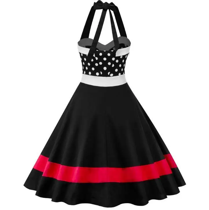 Женское винтажное платье ретро в стиле Хепберн черное миди с пышной юбкой