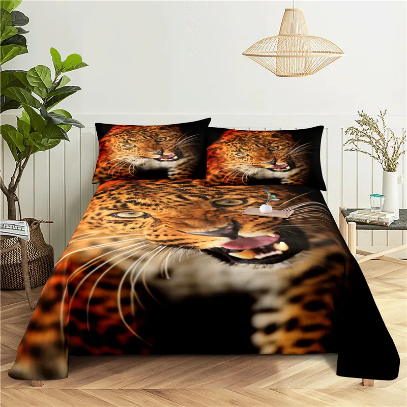 

Roaring Leopard 0.9/1.2/1.5/1.8/2.0m Digital Printing Polyester Bed Flat Sheet With Pillowcase Print Bedding Set