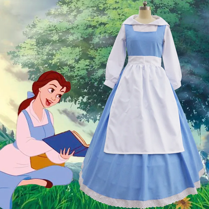 

Beauty and the Beast Cosplay Belle Maid Dress Maid Costume Women Blue Full Set Dress Shirt + Dress + Apron + Headwear