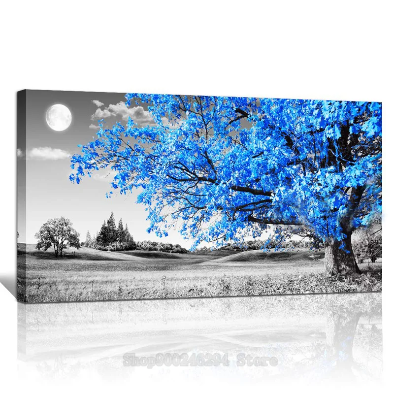

large Diamond Mosaic Full Square Blue moon tree landscape Abstract Diamond Embroidery Painting Cross Stitch Rhinestones FF673