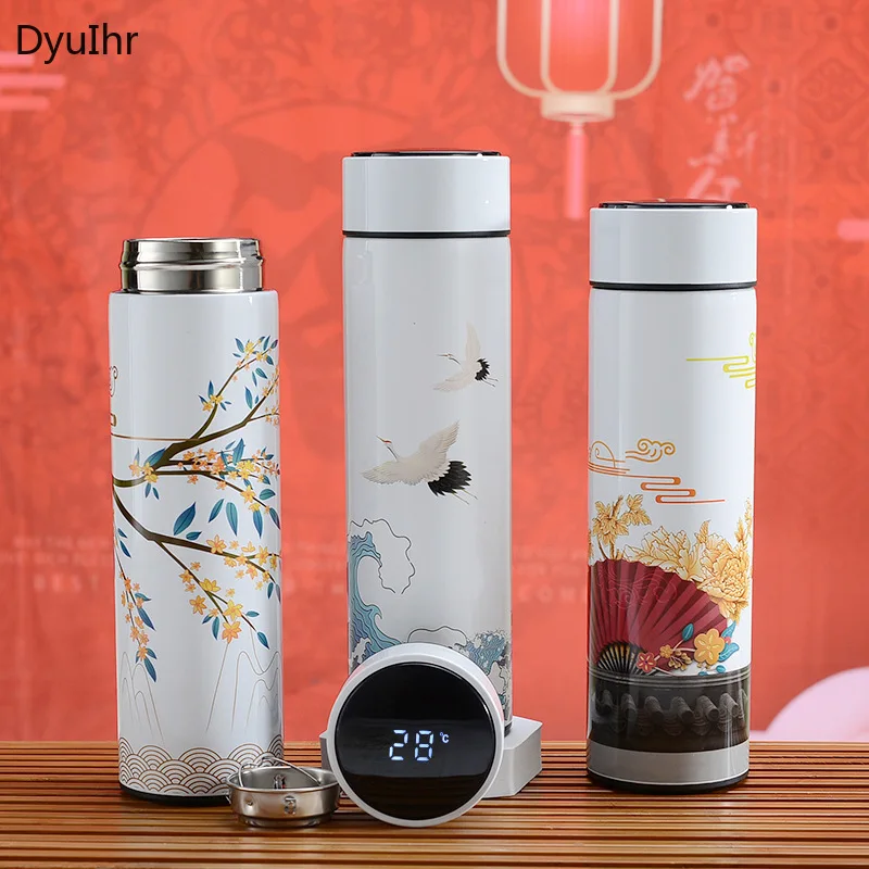 

500ml Creative Chinese Style Illustration Stainless Steel Smart Thermos Cup Show Warm Spring Festival Gift Straight Body Cup