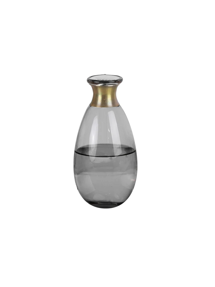 

Vintage Glass Vase Electroplate Copper Ring Small Mouth Flower Vases Hydroponic Flower Arrangement Container Home Decoration