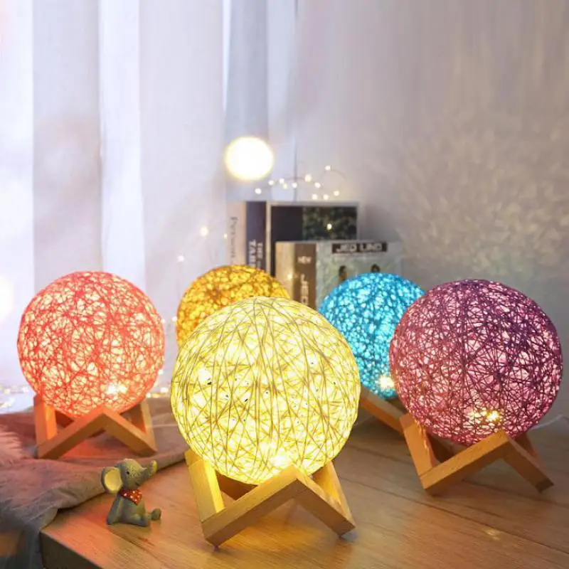 Теплый ротанговый бильярдный светодиодный светильник для спальни прикроватный