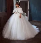 Новинка, Белое Бальное платье с рукавами-фонариками, платье принцессы с цветами для девочек, платье для свадьбы, детское платье для первого причастия, детское праздничное платье