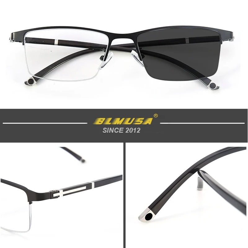 BLMUSA TR90  Business Photochromic Reading Glasses Progressive Multifocal Anti Blue Light Reading Glasses Men Computer glasses