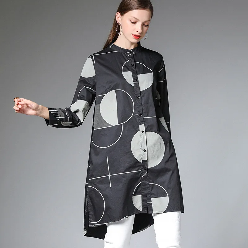 LANMREM can ship women clothes 2020 spring loose large size Skinny Long style Printing Sleeve Shirt black white tops YH821 |