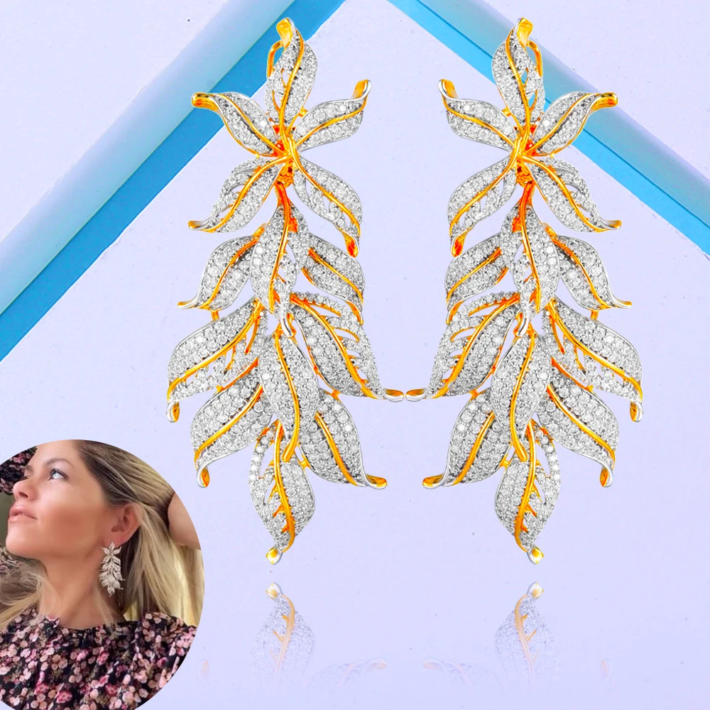 

missvikki European Style Feather Leaf Pendant Earring Enthusiasm Jewelery for Women Fashion Wedding Bijoux Gift for Christmas