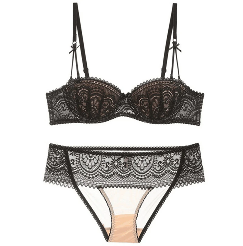 

Women's French 1/2 1/2 Cup Ladies Thin Cotton Underwear Shoulder Straps Detachable Comfortable Breathable Bra Set WT066