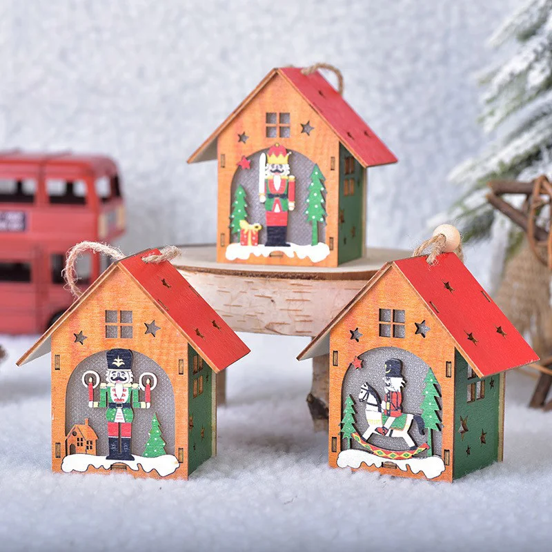 

Christmas Tree Wooden Pendants Ornaments LED Light For Home Decor Xmas Gift For Children 2021 New Year Christmas Decorations