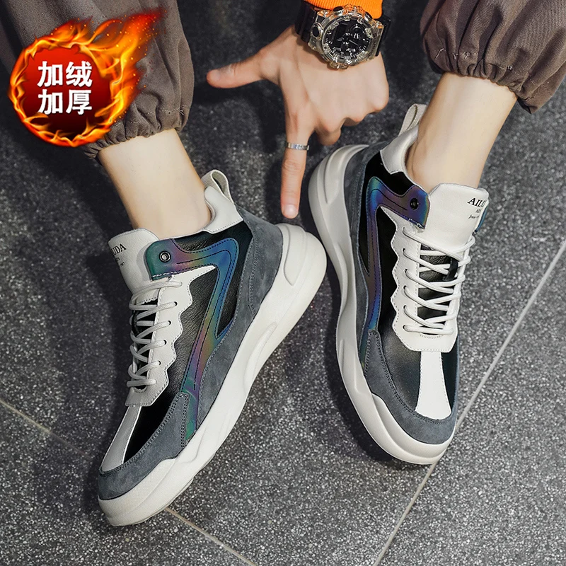 

Winter Sneaker for Men Brand Leather Mens Running Shoes Inside Fur Jogging Sneakers Men Top Quality Outdoor Men Sneakers Sport