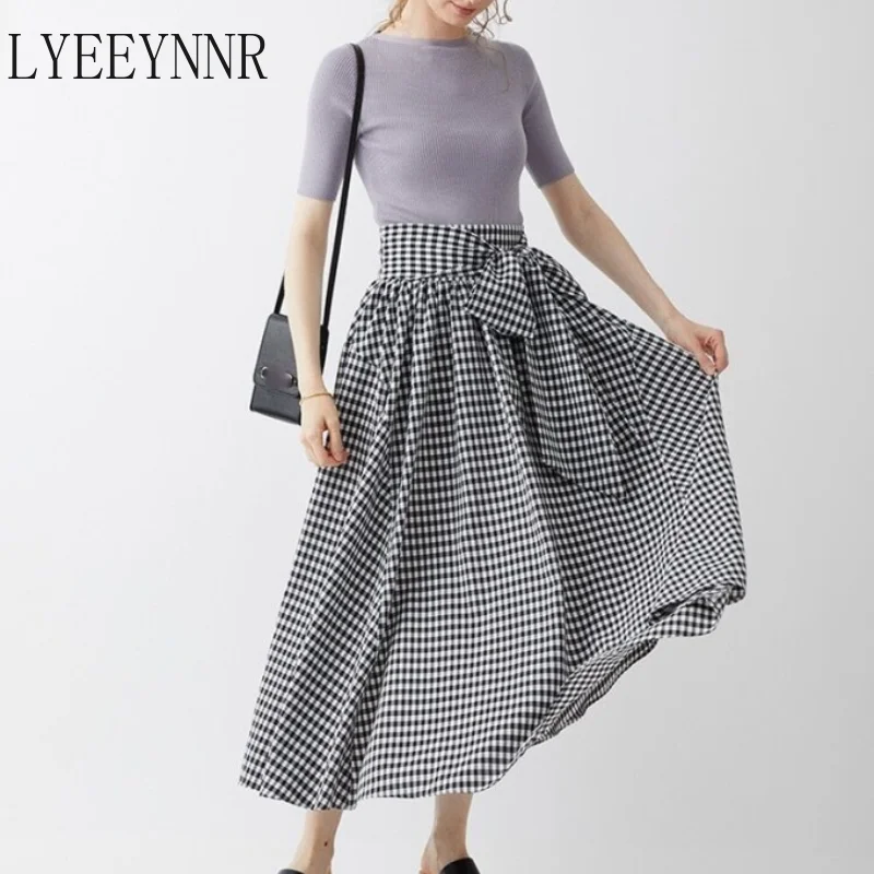 

Бант женский кружевной с завышенной талией, в клетку