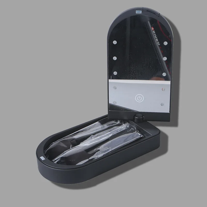 

Pocket mirror folding makeup mirror with makeup brush set led touch portable one-face storage box makeup mirro Christmas Gift