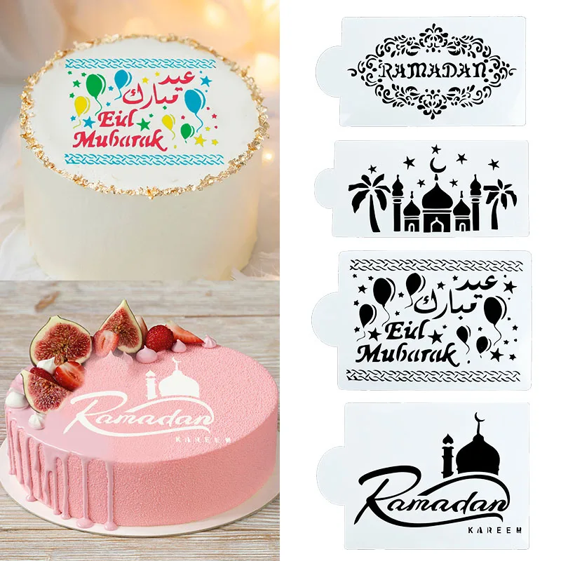 

1pc Eid Mubarak Ramadan Cake Template Coffee Flower Spray Stencil DIY Fondant Cake Biscuits Decoration Tools Baking Design