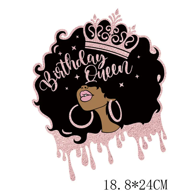 

Fashion Crown Black Girl Printingr T-shirt Thermal Transfer Stickers Decoration Ion on Patches For DIY Heat Transfer Clothes