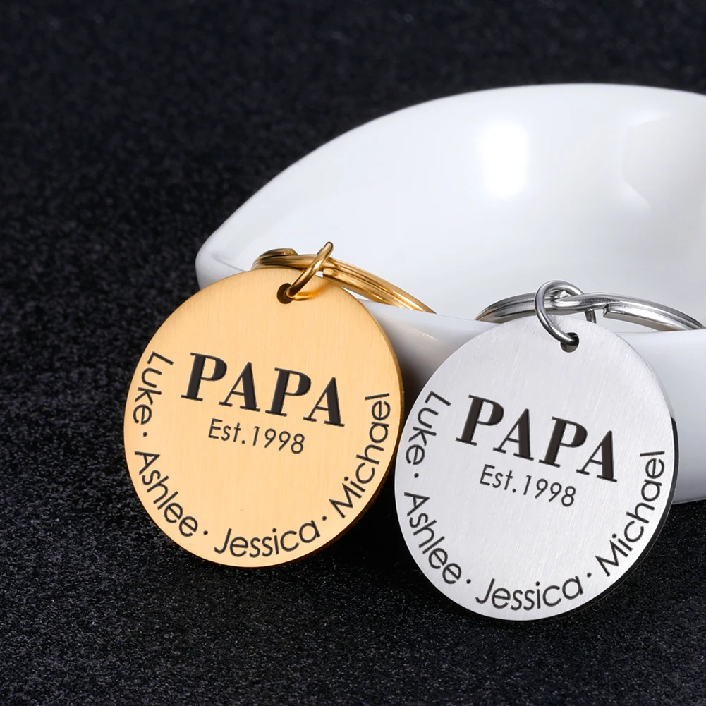 

Personalized Kids Name Keychain Papa Est Fathers Day Gifts Dad Birthday Key Chain for Daddy Step Dad Keyring Gift for Father