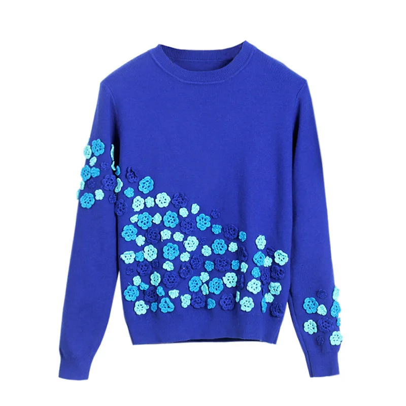 Luxury Brand Designer Runway Sweaters Autumn Winter Sweater Women 3D Floral Appliques Embroidery Pullover Jumper knitwear | Женская