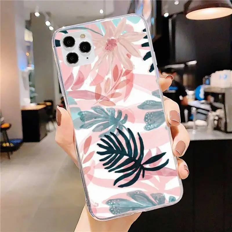 

Hand Drawn Leaves Phone Case for iphone 11 12 Pro Max Cover Xs X XR 7 8 6 6S Plus 5 5S SE 2020 Fundas Coque Etui