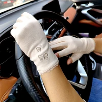ladies summer embroidery butterfly fingerless sunscreen cotton anti ultraviolet non slip thin sunshade driving gloves for women
