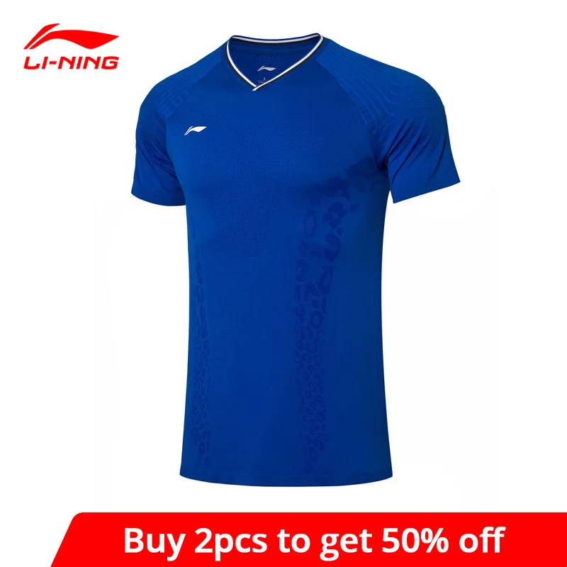 Мужская дышащая футболка Li Ning для бадминтона Спортивная из нейлона и полиэстера