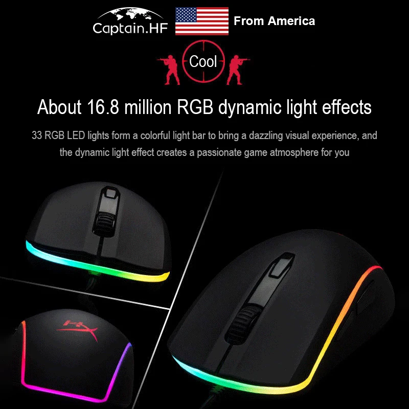 US Captain Профессиональная Игровая Мышь Hyper X Pulsefire Surge RGB Регулируемая DPI Работающая с