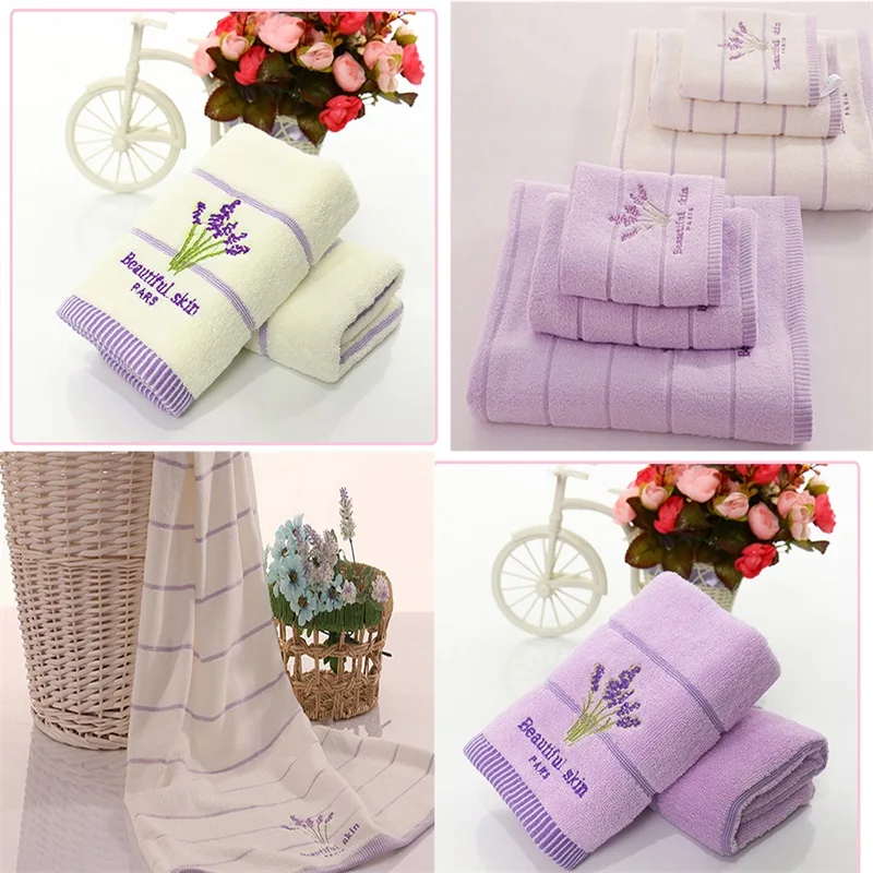 

Cotton Embroidery Lavender Aromatherapy Soft Bath Hand Face Towel Sheet Set