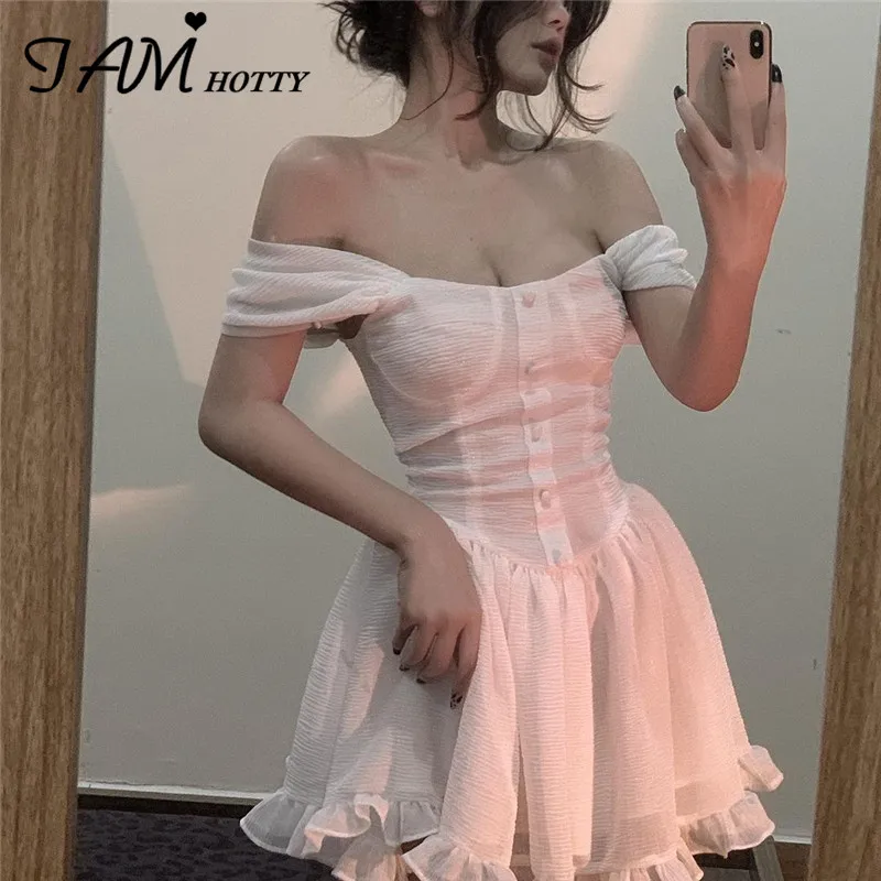 

IAMHOTTY белое Плиссированное мини-платье для женщин Kawaii без рукавов Элегантный Сказочный эстетический наряд вечерние праздничные платья коре...