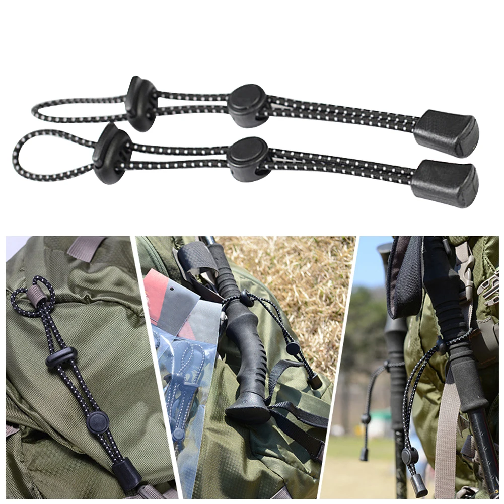 

2pcs Backpack Walking Stick Holder Fixing Buckle Adjustable Elastic String Fixing Buckle Rope Lanyard Adjustable Both End Buckle