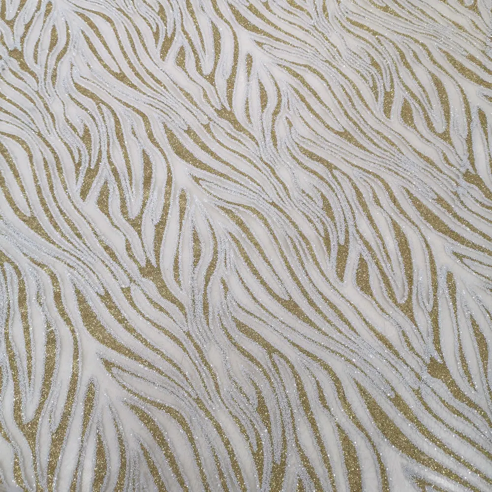 

White Mix Gold Color African Sugar Lace Shining Glitter Sequins Lace Fabric Lovely Style For Wedding Party Dressing Good Quality