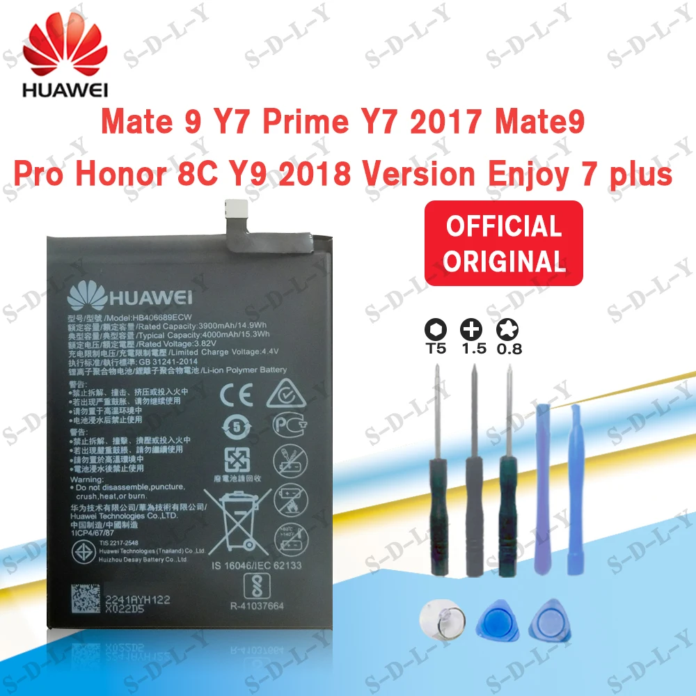 

Hua Wei 100% Orginal HB406689ECW 4000mAh Battery For Huawei Y9 Prime Y7 Prime 2019 Mate 9 / Mate 9Pro/Honor 8C STK-L21 L22 LX3