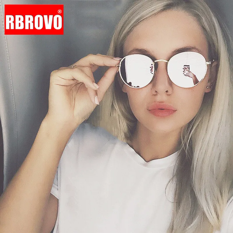 RBROVO 2021 модные Металлические Круглые Солнцезащитные очки женские зеркальные