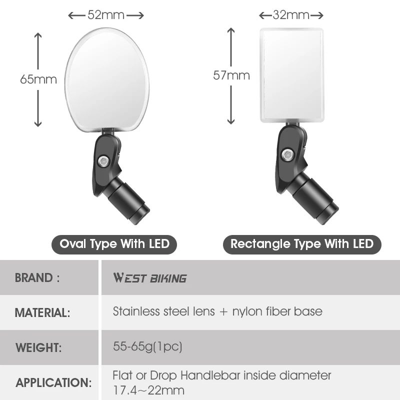 

Bike Rear View Mirror with LED Light USB Rechargeable Bicycle Handlebar Mirrors 360 Rotation Adjustable Cycle Mirror Accessories