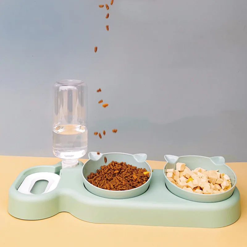 

Cat Food Bowl Automatic Water Dispenser Cat Bowl With Water Fountain Double Bowl Drinking Raised Stand Dish Bowls For Cats