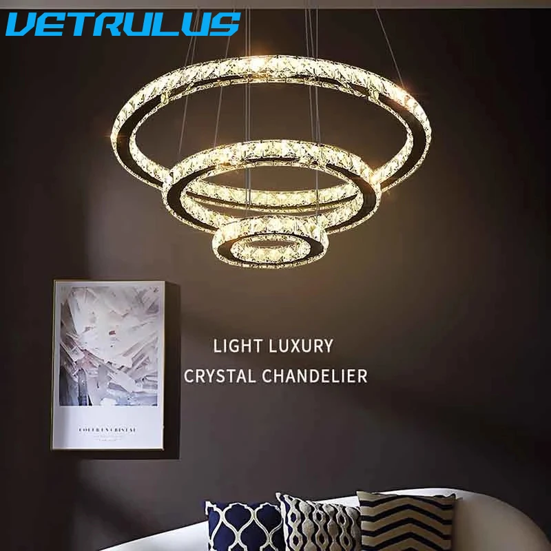 

Modern K9 Crystal LED Chandelier Lights Home Lighting Chrome Lustre Chandeliers Ceiling Pendant Fixtures For Living Room