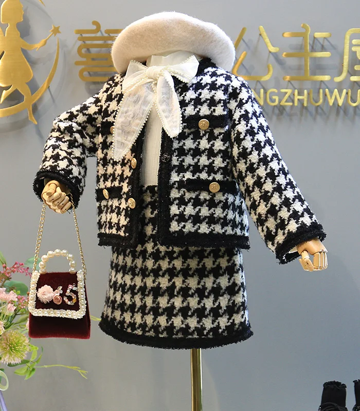 Thanksgiving Outfit Girls Autumn Winter Plaid Jacket Coat And Skirts 2 Pcs Sets Fashion Casual Boutique Outfits Kids Suits | Детская