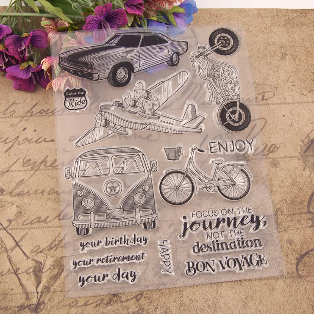 

Transportation Bicycle Car Aircraft Transparent Clear Silicone Stamp/Seal for DIY Scrapbook/photo Album Decorative Stamp Sheets