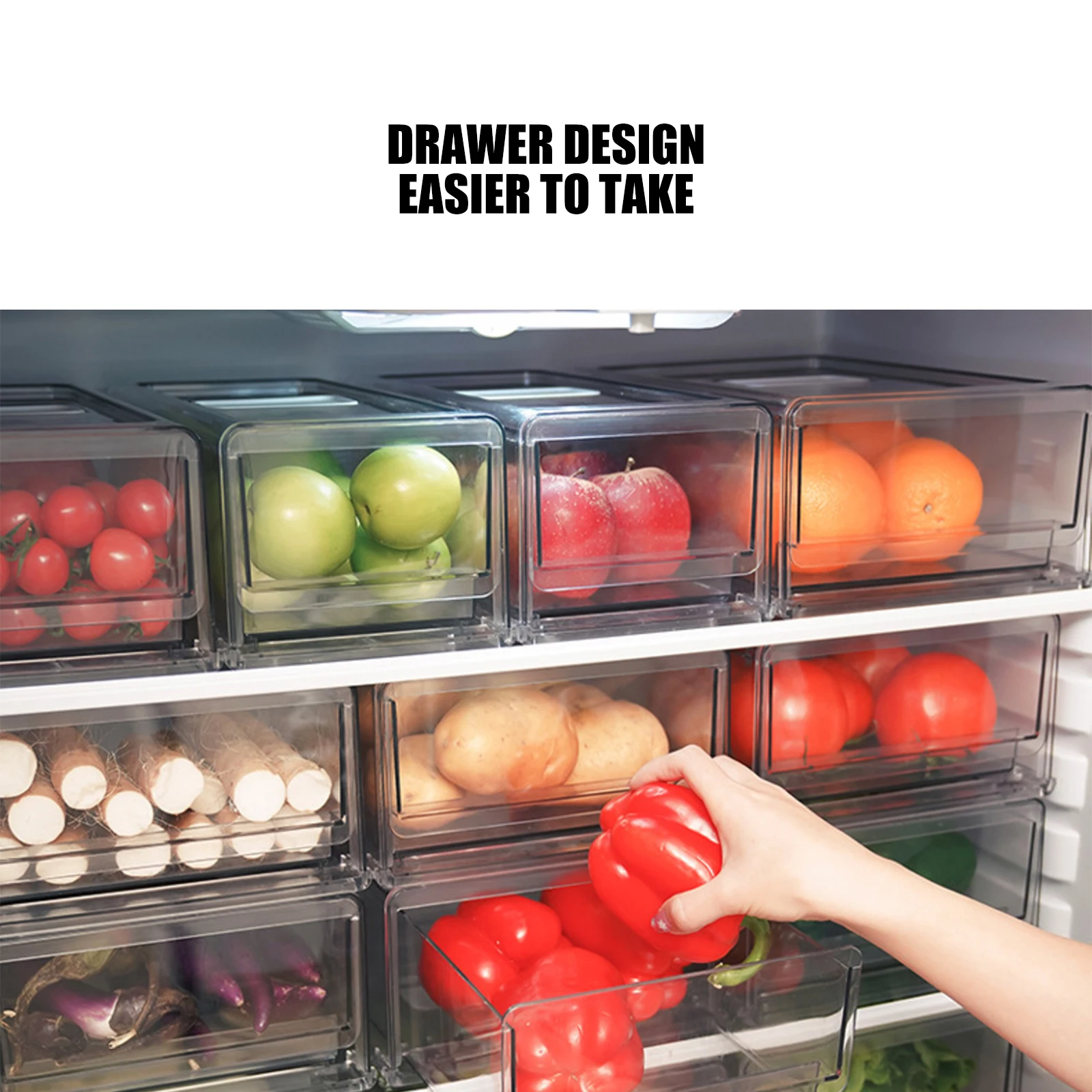 

Refrigerator Transparent Drawer Fridge Storage Box Keep Drying Fridge Stackable Cabinet Food Vegetables Fruit Meat Organizer