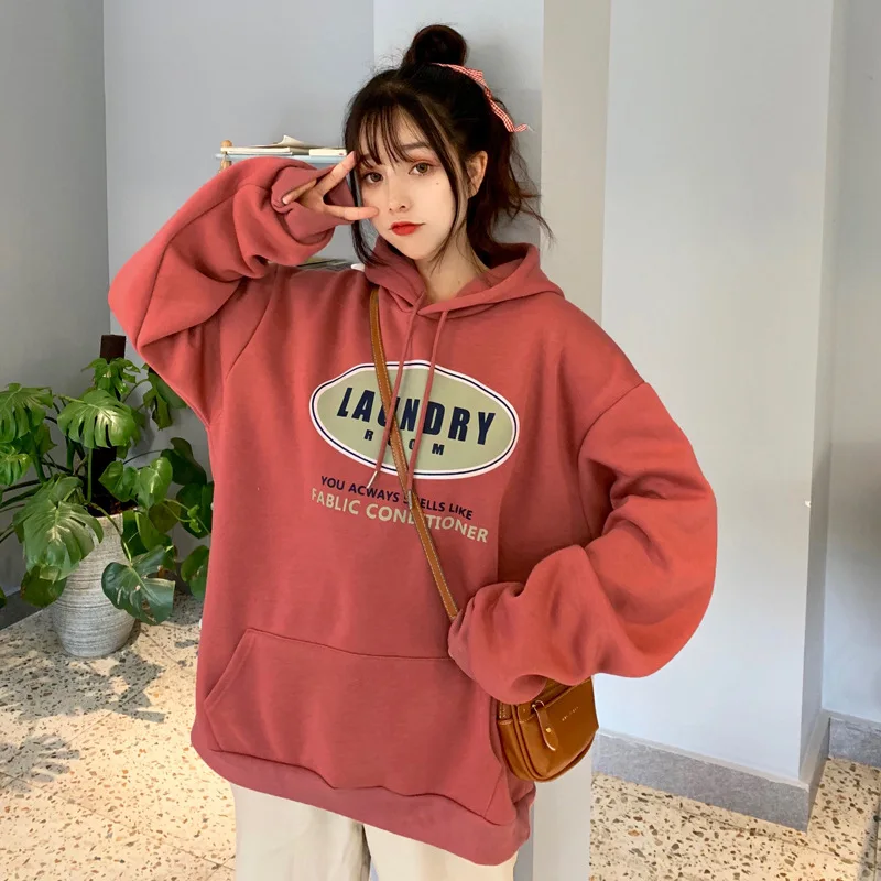 Женская толстовка RCWC в японском винтажном стиле на осень и зиму с бархатной