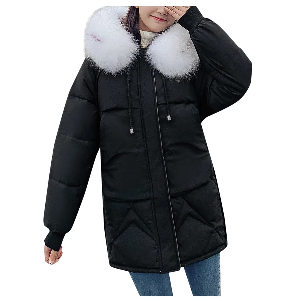 Зимнее женское пальто 2019 Женское с искусственным капюшоном тонкая верхняя