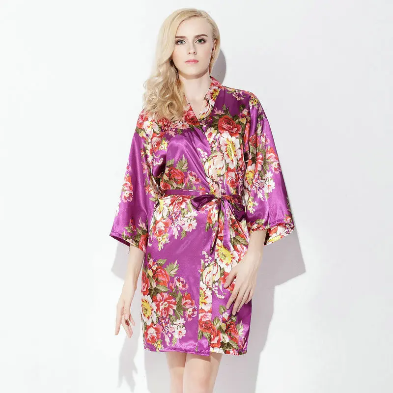 Женский Атласный халат Zaxachilable шелковый размера плюс с цветочным принтом халаты