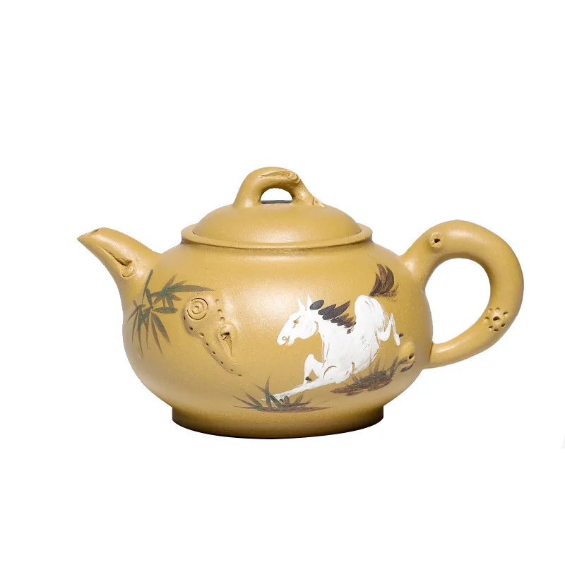 

Yixing Zisha pot original ore section clay pure hand painted puma stump pot special flower tea set