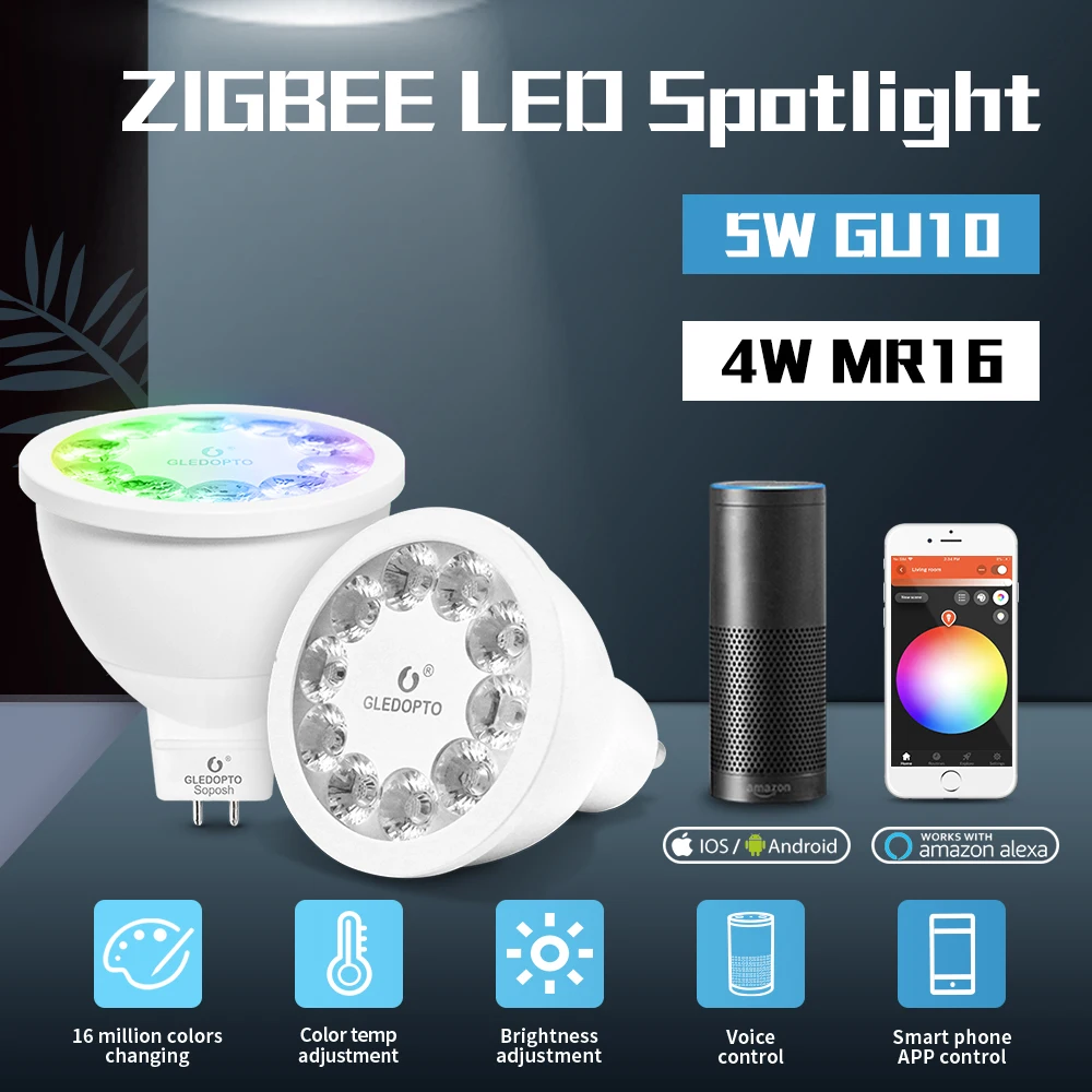 G светодиодный OPTO RGBCCT GU10 MR16 ZIGBEE ZLL RGB & двойной белый Цвет Светодиодный прожектор