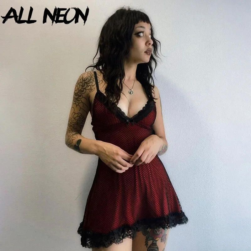 ALLNeon ажурная кружевная отделка E-girl уличная одежда пикантные с открытой спиной