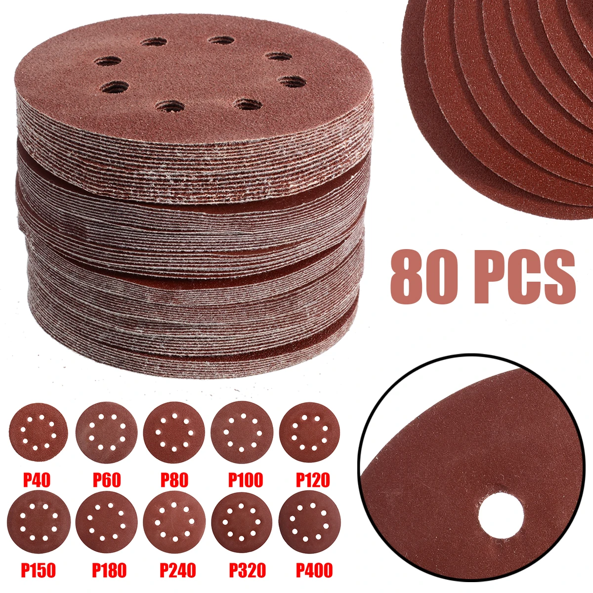 80 шт. 125 мм круглая наждачная бумага с восемью отверстиями дисковые песочные