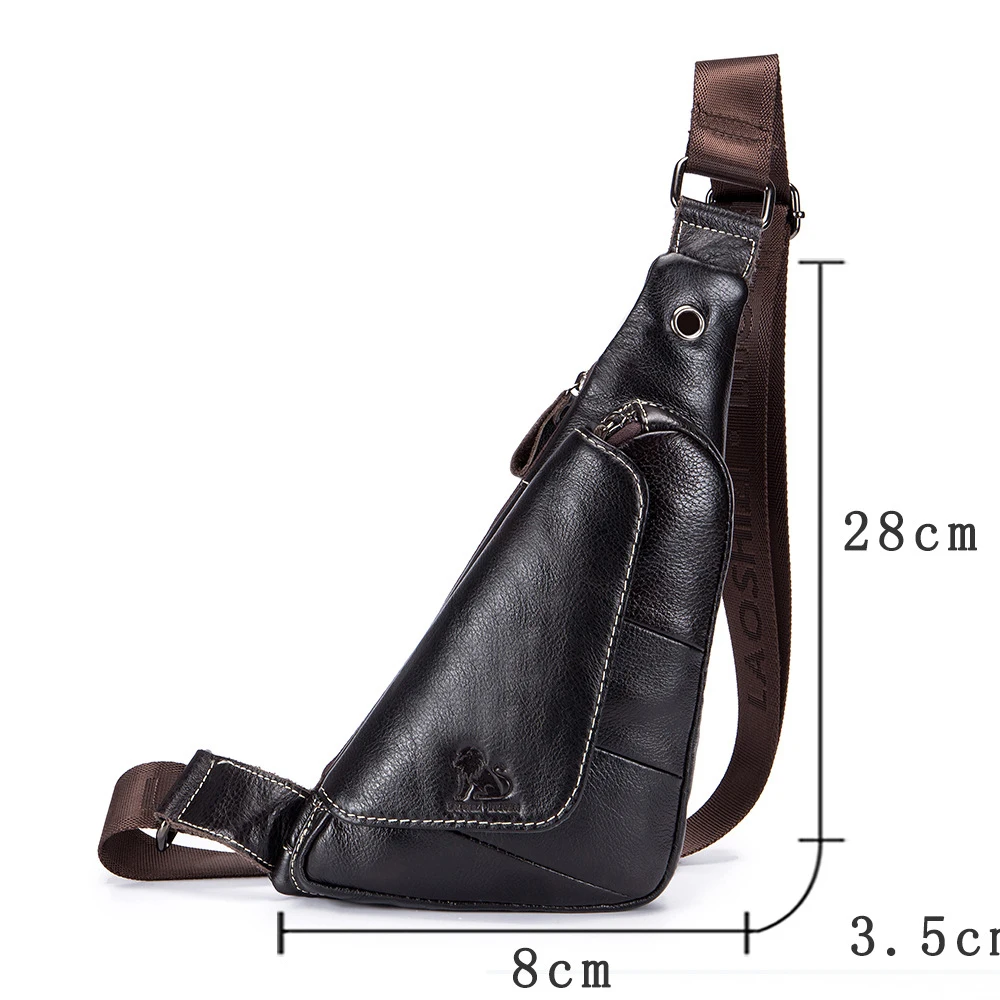 Мужская нагрудная сумка из натуральной кожи с молнией |