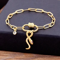original diy link snake pendant chain pattern oval clasp bracelets bangle copper zircon bead charm europe fashion party jewelry