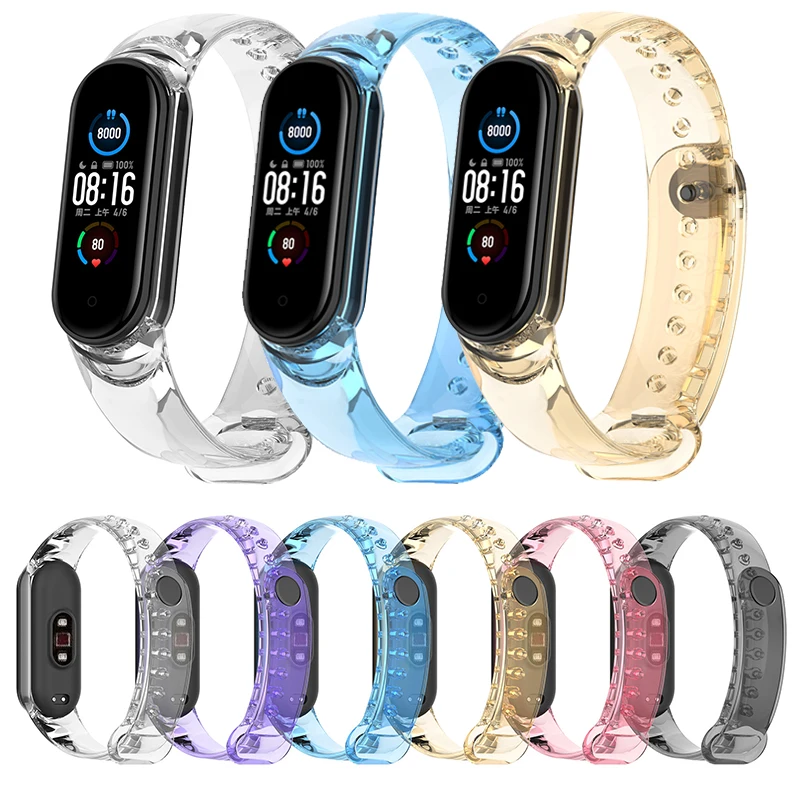 

Ремешок для Xiaomi Mi Band 6 5, умный Браслет, прозрачный силиконовый браслет для Mi band 4 3, браслет для наручных часов