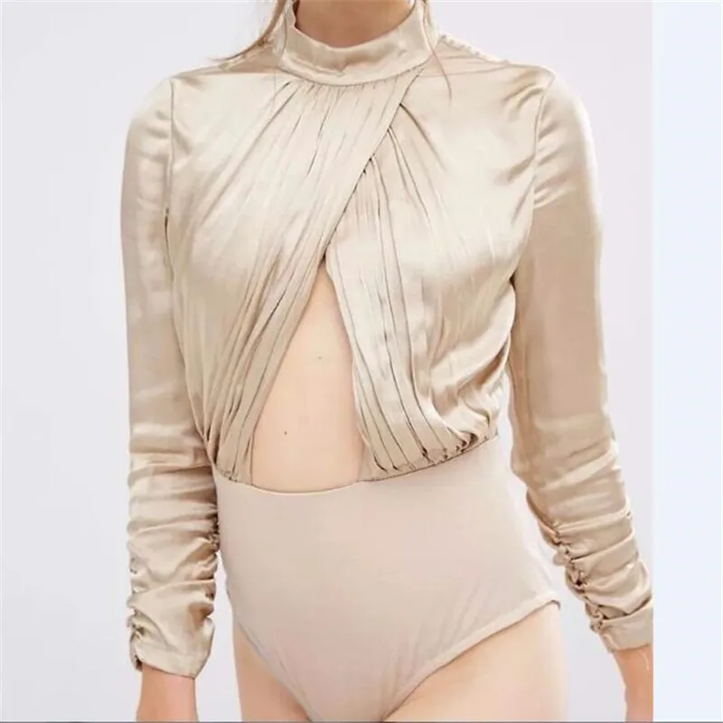 Женский комбинезон со складками yuqung блузка из искусственного шелка и атласа с